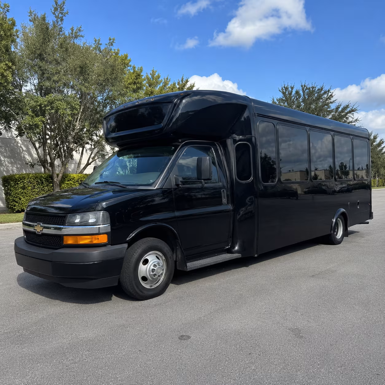 Group beside a Mercedes Sprinter limo in Edison