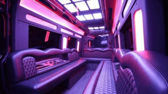 Interior of Charter Bus Company East Orange's 18 Passenger Party Bus in East Orange