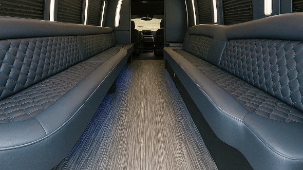 Interior of Charter Bus Company Newark's 25 Passenger Party Bus in Newark